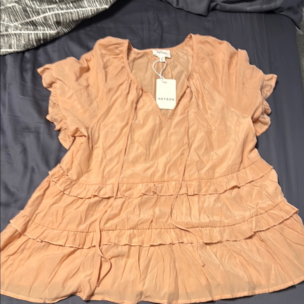 Orange and Pink Flutter Sleeve Ruffled Blouse